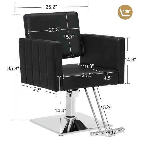 Miniatura 3 de Silla BarberPub para estilista de salón, silla de peluquería hidráulica, altura ajustable, cuero PVC, giro de 360 grados, barbería, salón en casa