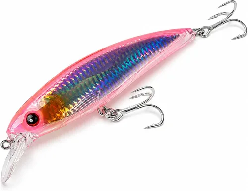 Miniatura 9 de Trolling Minnow Lure, 5.5in 1.5oz Floating Diving Hard Bait, 6-10ft ABS Laser Reflective Crankbait with BKK 4X 1/0 Treble Hooks, 1 Pack, for
