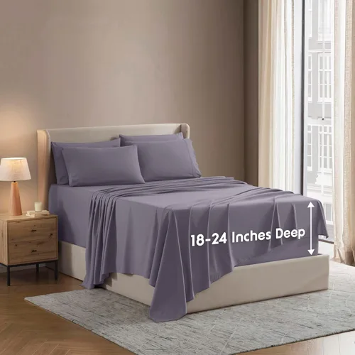 Miniatura 30 de Nestl Juego de sábanas extra profundas tamaño King, sábanas transpirables y refrescantes de 6 piezas, juego de ropa de cama de lujo con bolsillos