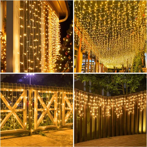 Miniatura 6 de AWQ 320 luces LED de carámbano de Navidad de 26 pies, tira de luces parpadeantes con 13 modos, temporizador y función de memoria, luz de Navidad