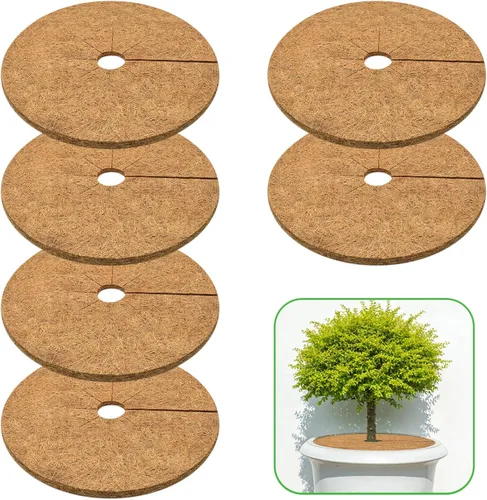 ZeeDix Paquete de 6 anillos de mantillo de fibra de coco, 18 pulgadas de fibra de coco, tapete de mantillo de árbol de coco de 18 pulgadas, 6 paquete