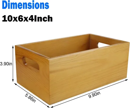 Miniatura 2 de Un organizador de madera de pino seleccionado, caja abierta, 4 paquetes, contenedor de almacenamiento de madera de 6 x 10 pulgadas con asa para baño