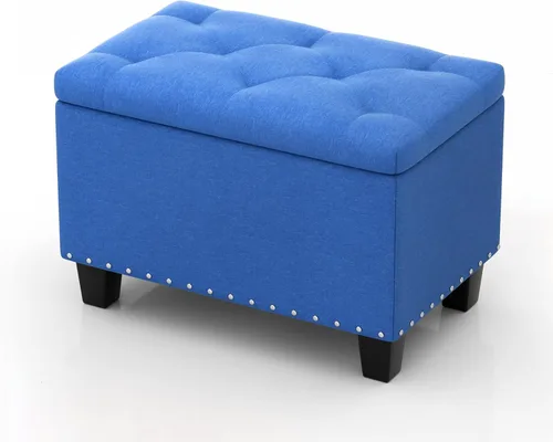Miniatura 9 de MoNiBloom Banco otomano de 24 pulgadas con almacenamiento para dormitorio, banco contemporáneo de lino verde copetudo, reposapiés, taburete otomano