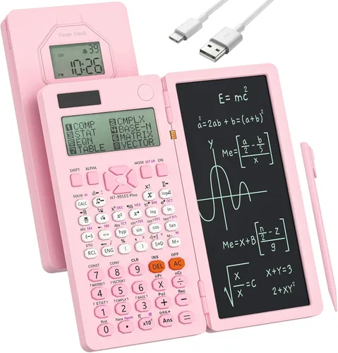 Calculadoras científicas, calculadora Rudnia Pink con reloj despertador, calculadora de escritorio de 417 funciones recargable, calculadora para Rosa