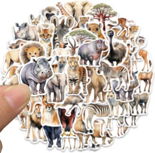Miniatura 2 de Calcomanías geniales de animales salvajes para álbum de recortes, 50 calcomanías de vinilo impermeables de animales africanos para botellas de agua