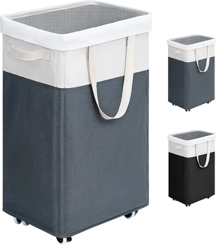 Miniatura 25 de Goodpick - Cesta de lavandería con ruedas, 75L, esenciales para dormitorio de universidad, cesta de ropa con bolsa de lavado extraíble para blanco