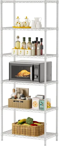 Miniatura 11 de SINGAYE Estante de almacenamiento ajustable de 6 niveles, estantería de alambre, estantes de metal, organizadores de pie para armario, baño, Negro