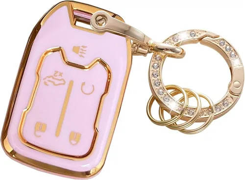 Funda para llavero GMC con llavero de moda para GMC Acadia Terrain Yukon Chevy Suburban Tahoe Smart Key (5 botones rosa), Rosa de 5 botones