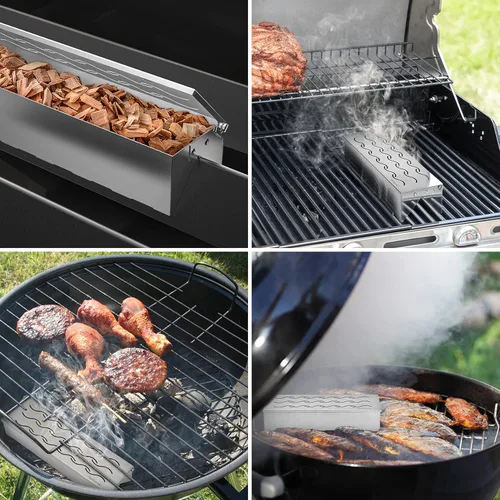 Miniatura 5 de Skyflame Caja de acero inoxidable para ahumar astillas de madera/ahumar – Accesorios universales para parrilla de sabor ahumado apto para parrilla