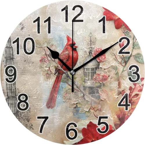 Miniatura 47 de Hummingbird - Reloj de pared de resorte redondo de 10 pulgadas, sin tictac, silencioso, funciona con pilas, reloj analógico atómico de cuarzo