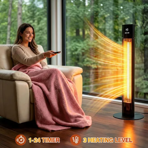 Miniatura 2 de Calentador eléctrico portátil para exteriores, calentador de patio infrarrojo para uso exterior/interior, calentador de garaje eléctrico, 1500W
