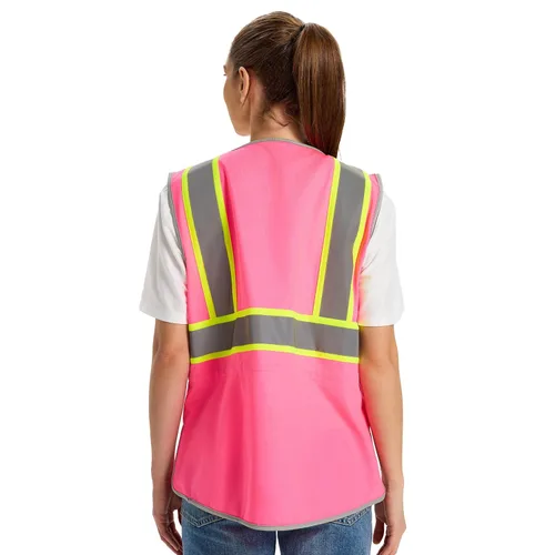 Miniatura 8 de Chaleco de Seguridad de Alta Visibilidad para Mujeres, Chaleco de Construcción de Trabajo con Cintura de Cordón con Bolsillos y Cremallera, Chaleco