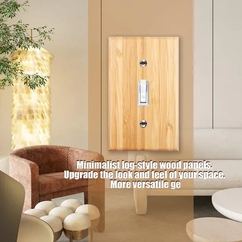 Miniatura 6 de 4 placas de interruptor de luz de palanca simple de madera maciza de 4.5 x 2.76 pulgadas, cubierta de interruptor de luz de bambú de calidad