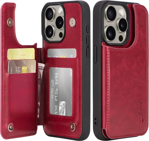 Miniatura 12 de Arae Funda para iPhone 13 con tarjetero - Funda tipo cartera con bolsillos para tarjetas de piel sintética con tapa trasera para iPhone 13 de 6.1