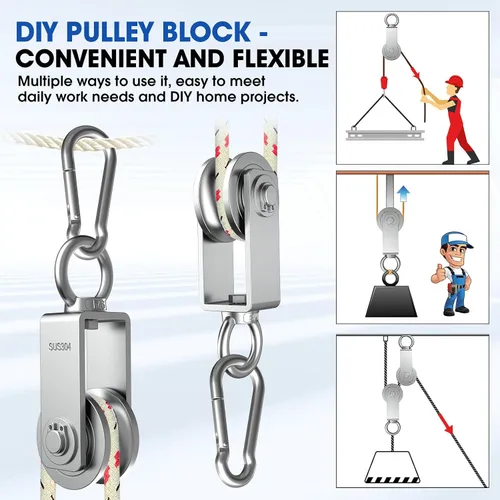 Miniatura 5 de Bloque de polea giratoria tipo U, poleas de acero inoxidable 304 para elevación de cable de cuerda de alambre, parte de equipo de gimnasio DIY