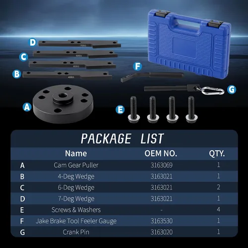Miniatura 2 de 3163021 Kit de herramientas de sincronización de levas & 3163530 Herramienta de ajuste de freno de motor, Compatible con motor Cummins ISX QSX X15
