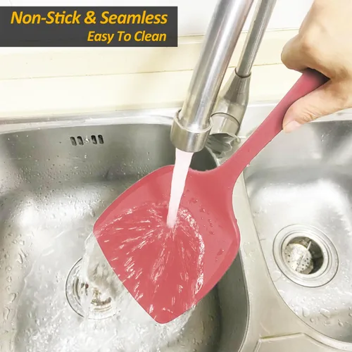 Miniatura 7 de Espátula de silicona para panqueques con mango alargado y diseño sin costuras, espátulas de cocina resistentes al calor para utensilios de cocina