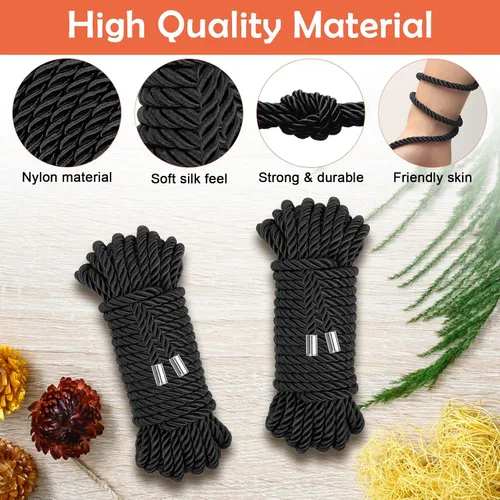 Miniatura 3 de Cuerda de Seda Suave, Cuerda de Cordón Trenzado Amigable con la Piel (Negro, 32 pies)