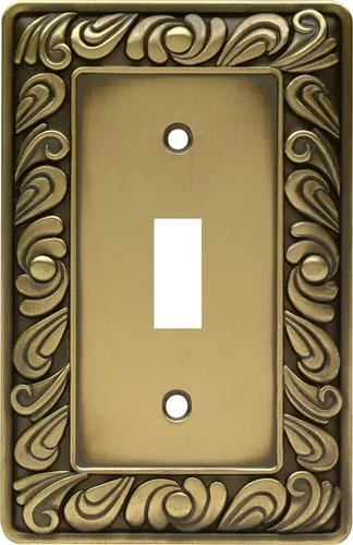 Miniatura 8 de Franklin Brass Paisley (3-Pack) Cubiertas de salida Latón antiguo pulido Placa de pared de 1 banda Placas de interruptor dúplex únicas de protección