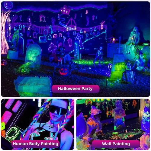 Miniatura 5 de Luz LED negra recargable, inalámbrica de 395 nm, luces negras alimentadas por batería, pintura corporal, pesca, fiesta de Halloween, fiesta de neón