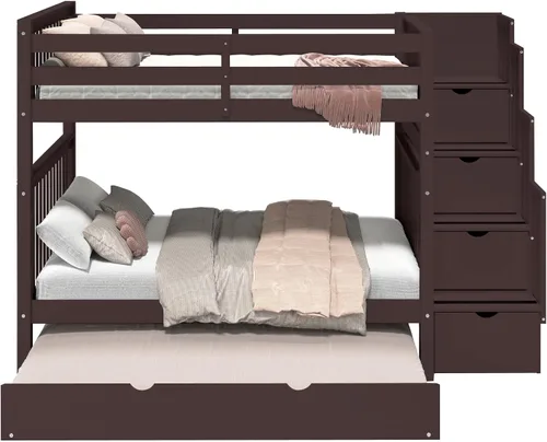 Miniatura 8 de Bedz King Literas de escalera de tamaño matrimonial con 4 cajones en los escalones y un nido completo, color cereza oscuro