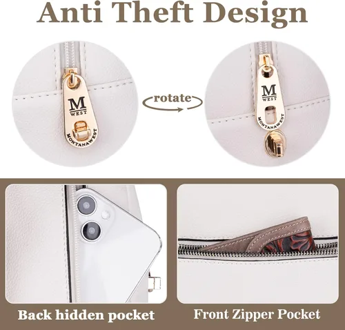 Miniatura 4 de Montana West Mochila mediana para mujer, mochila antirrobo con cremallera segura y borla, Mochila Beige y Marrón, Mochilas de viaje