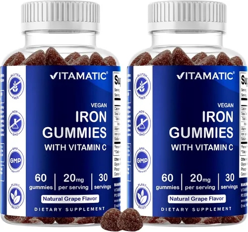Miniatura 11 de Vitamatic Suplemento de gomitas de hierro para mujeres y hombres, porción de 20 mg, 60 gomitas veganas, vitaminas de gomitas de hierro de gran sabor