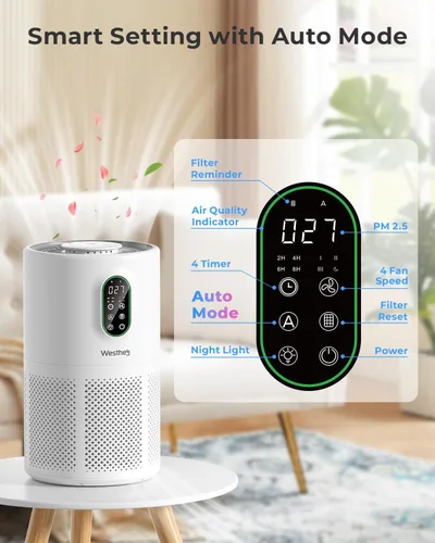 Miniatura 2 de Purificadores de aire para el hogar, habitación grande de hasta 1650 pies cuadrados, purificador de aire WESTHEY H13 True HEPA para dormitorio