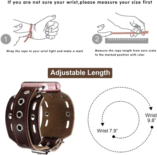 Miniatura 6 de VIQIV Correas de reloj de cuero compatibles con Apple Watch Band 1.614 in 1.575 in 1.496 in 1.929 in 1.732 in 1.772 in 1.654 in iWatch Series