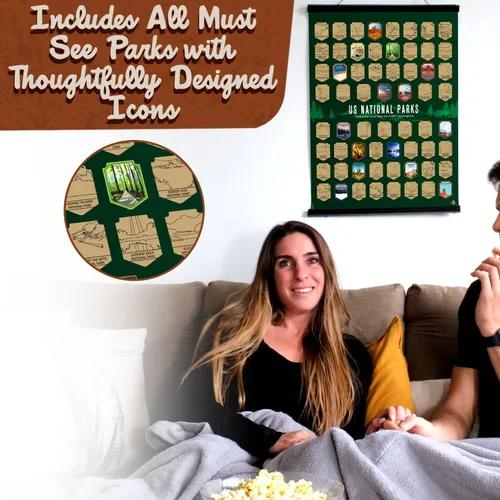 Miniatura 2 de Póster original para raspar los parques nacionales de Estados Unidos con herramienta de rascar, paquete de tubo a prueba de daños listo para regalo