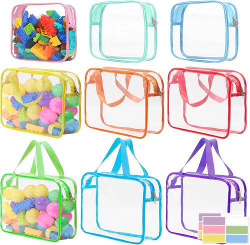 9 bolsas de almacenamiento de juguetes, bolsa organizadora de juguetes de PVC transparente que incluye 6 bolsas grandes de mano y 3 bolsas medianas