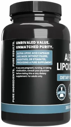 Miniatura 3 de PURE ORIGINAL INGREDIENTS Ácido alfa lipoico (365 cápsulas) sin magnesio o rellenos de arroz, siempre puro, verificado por laboratorio