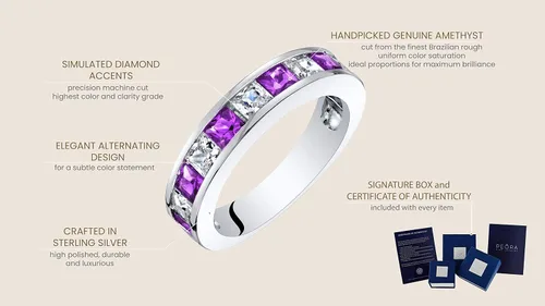 Miniatura 4 de PEORA Anillo de boda Half Eternity para mujer, plata de ley 925 con piedras preciosas de corte princesa, tallas 5 a 9