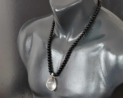 Miniatura 159 de Colgante de turmalina cruda natural, Collar de cuentas de ónix negro genuino, Collar de piedra negra, Collar de piedras preciosas, Cuentas de 0.315
