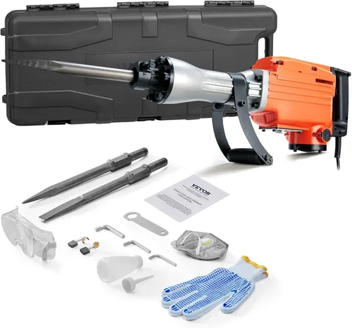 Miniatura 12 de VEVOR Martillo de demolición Jack Hammer, MAX 2200W Martillo eléctrico resistente, rompedor de concreto 1350 BPM 2 piezas de cinceles para astillas