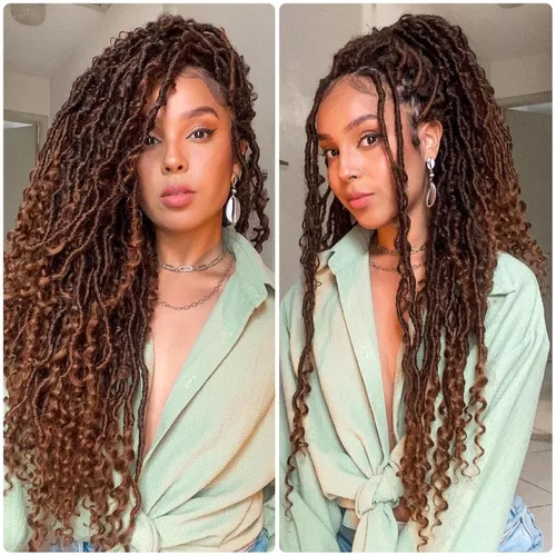 Miniatura 42 de Alicoco Goddess Locs Cabello de Ganchillo 12 Pulgadas 8 Paquetes Rastas Sintéticas de Ganchillo Para Mujeres Rastas Suaves Boho Pre-enrolladas River