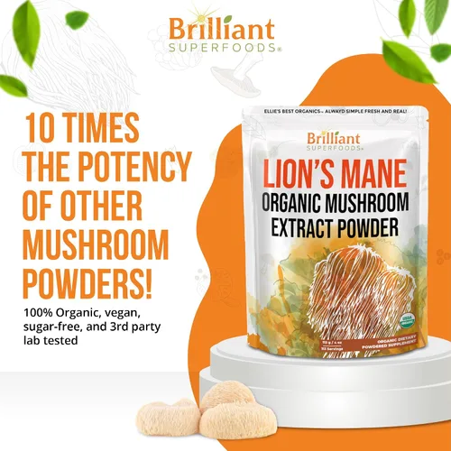 Miniatura 2 de Ellie's Best Lions Mane - Suplemento en polvo de extracto de hongos orgánico - Doble extracción para 10 veces de potencia - Puro sin rellenos - 16
