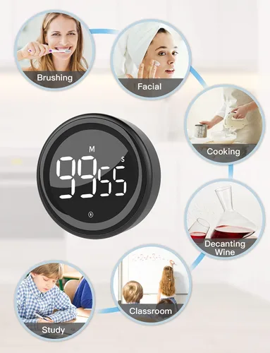 Miniatura 7 de LIORQUE Temporizador digital de cocina, temporizador de cuenta regresiva magnética con pantalla LED grande, 2 niveles de brillo, 3 niveles