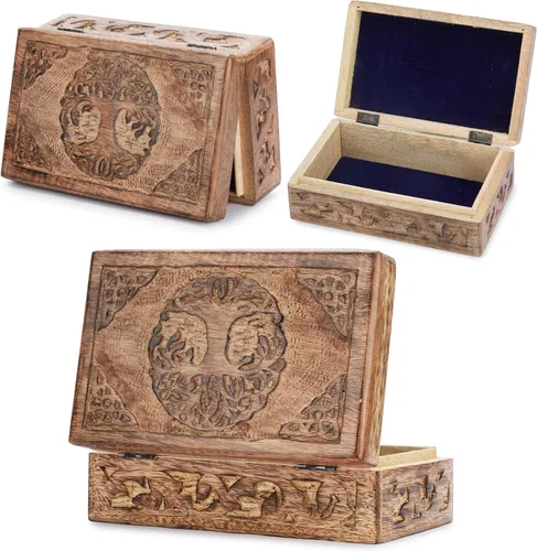 Miniatura 22 de Ajuny Caja Joyero de Madera para Recuerdos de 8 x 5 pulgadas – Cofre Decorativo Hecho a Mano para Hombres y Mujeres, Caja de Almacenamiento