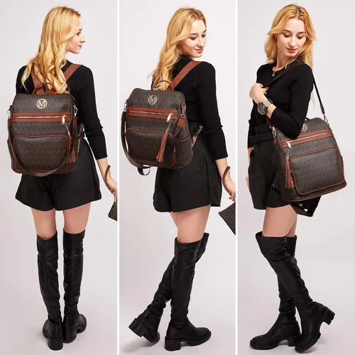 Miniatura 62 de MKP COLLECTION Mochila de moda para mujer, bolsa convertible grande para mujer, mochila de viaje, bolsa de hombro, juego de 2 piezas con borla, Beige