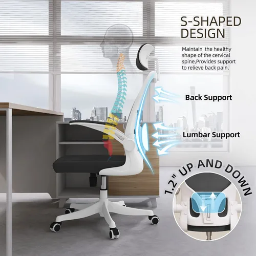 Miniatura 4 de Monhey Silla de oficina, silla de oficina ergonómica con soporte lumbar, reposacabezas 3D y brazos abatibles, sillas de escritorio para oficina