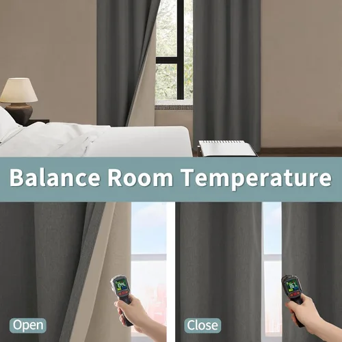 Miniatura 4 de BGment Cortinas opacas de color gris oscuro de 63 pulgadas de largo para dormitorio, juego de 2 paneles, aislamiento térmico con textura de lino