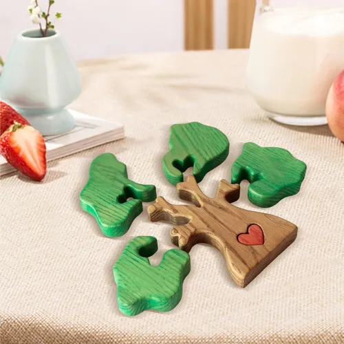 Miniatura 5 de Rompecabezas de madera familiar con diseño de animales de amor, rompecabezas de oso de madera, pieza decorativa de roble de madera personalizada