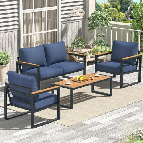 Miniatura 8 de Juego de muebles de patio COMLAX FIELD, 4 piezas de muebles de exterior con juego de mesa de café, juegos de conversación de patio de metal