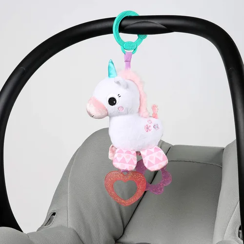 Miniatura 7 de Bright Starts Unicorn Sparkle & Shine Juguete de Peluche Portátil para Cochecito o Portabebés, Edades 0 Meses+, Rosa Unicornio