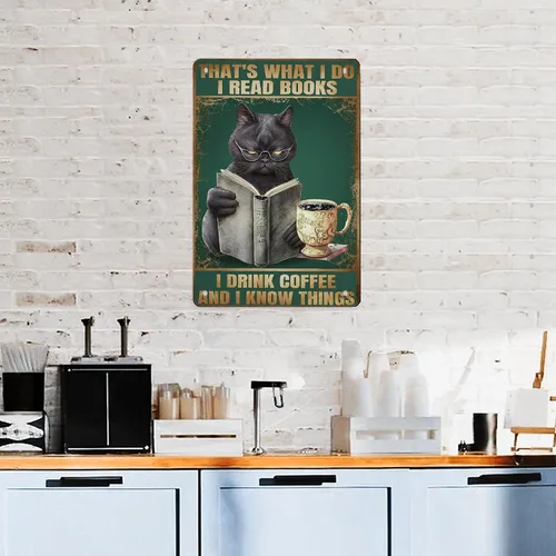 Miniatura 7 de AMOGHASIDDHI Cartel de metal con diseño de gato negro con consejos divertidos de animales, póster de metal vintage de aluminio de 8 x 12 pulgadas