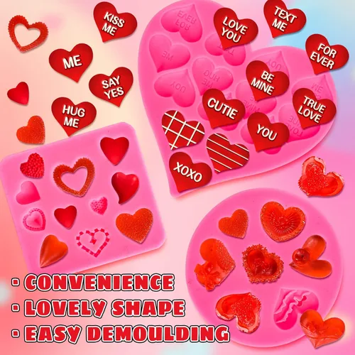 Miniatura 3 de Whaline 3 moldes de silicona 3D para el día de San Valentín, diseño de corazón de conversación, molde de silicona 3D Love You XOXO Letra Cupcake
