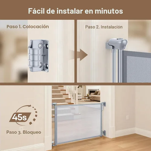 Miniatura 4 de SPACEANY Puerta de seguridad retráctil para bebés o puerta de malla para perros, puerta de malla retráctil portátil y duradera, fácil de usar