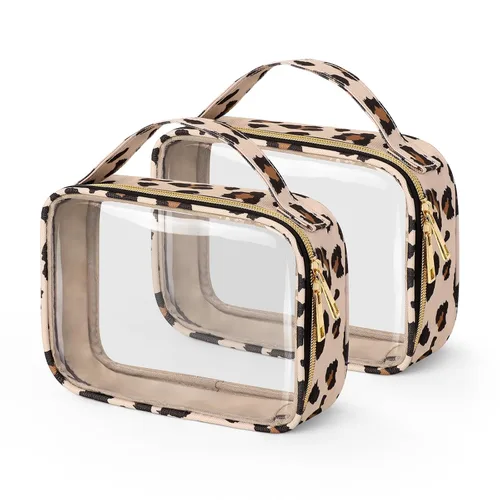 Miniatura 9 de Bolsa de aseo transparente Wedama, paquete de 2 bolsas de maquillaje transparentes con asas, bolsas cosméticas de PVC para mujeres y hombres, bolsas