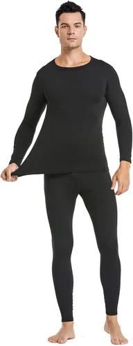 Miniatura 5 de PISIQI Ropa interior térmica para hombre ultra suave con capa base de forro polar para invierno esquí cálido Negro
